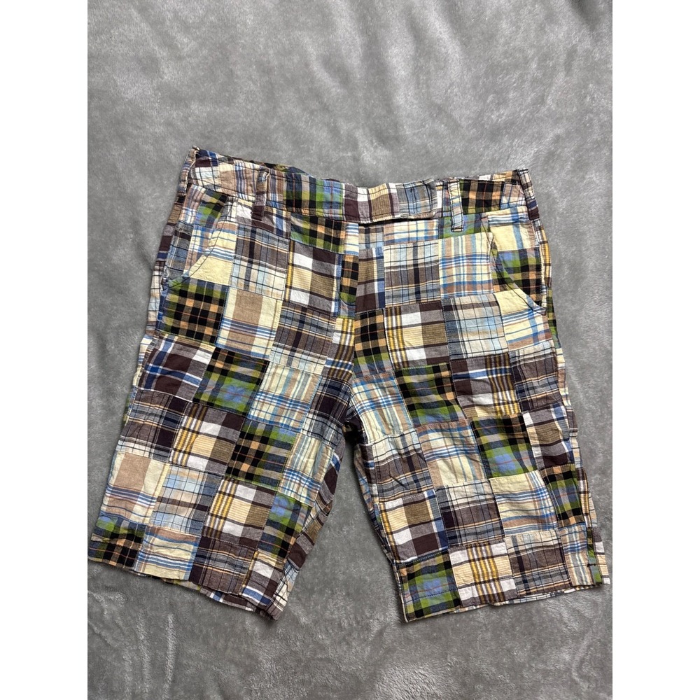 Larry Levine Patchwork Madras Shorts Mens 34 Multi Color Excellent‎ Plaid Cotton